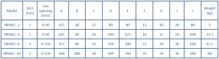 Horizontal plate lifting clamp rod welded chart